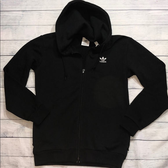 NWT Adidas Trefoil Zip Up Black Fleece Hoodie - Picture 3 of 8